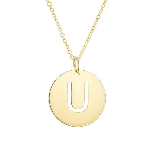 14K Yellow Gold Disc Initial U Pendant