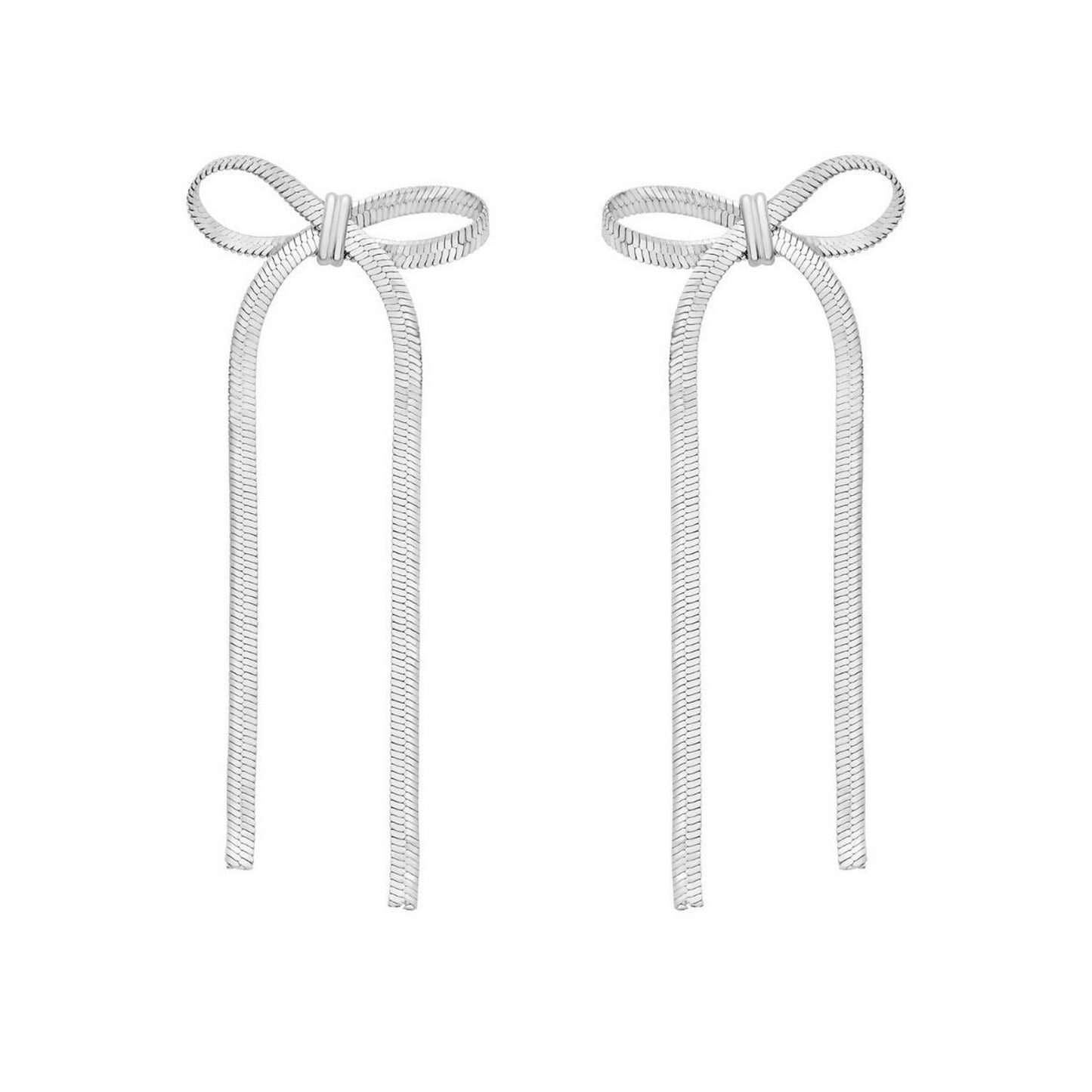 Sterling Silver Snake Chain Drop Dangle Bow Earrings