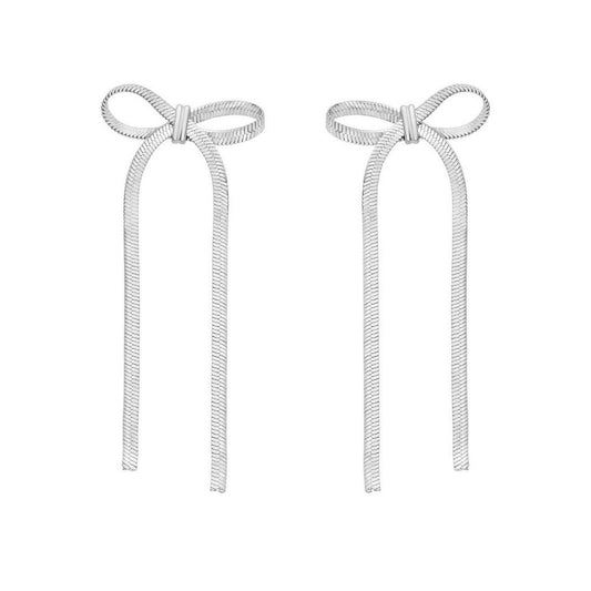 Sterling Silver Snake Chain Drop Dangle Bow Earrings