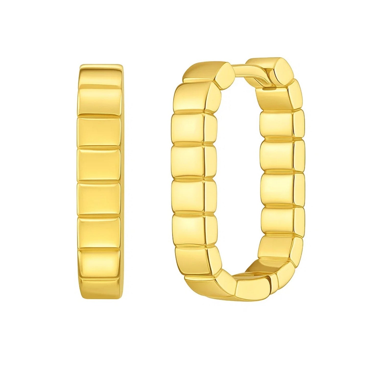 14K Yellow Gold Fancy Oval Hoop Earrings