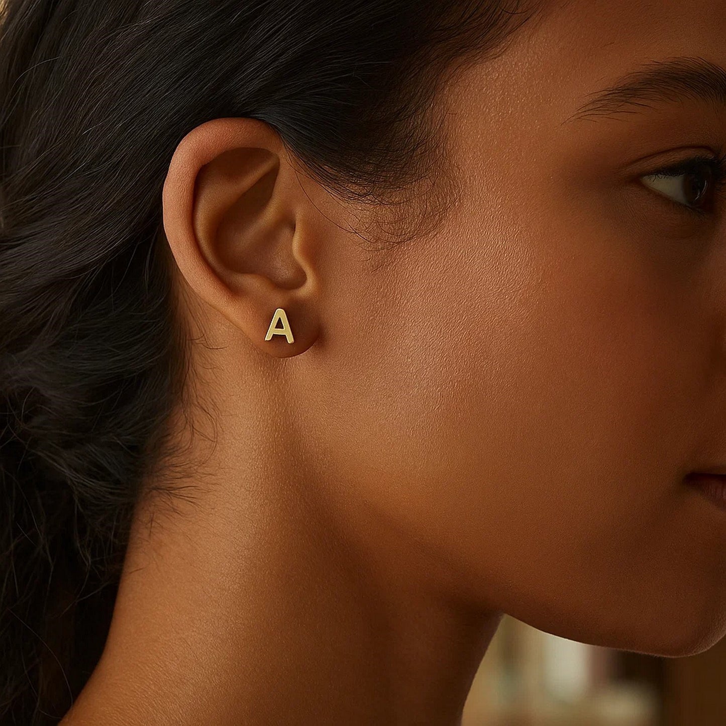 14K Yellow Gold Yours Truly Initial A Stud Earrings