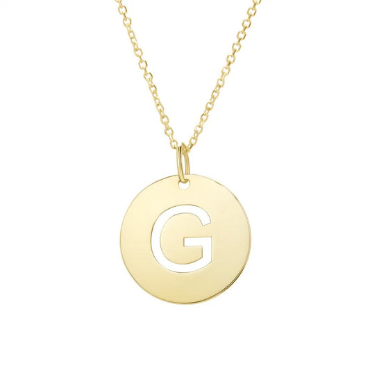 14K Yellow Gold Disc Initial G Pendant
