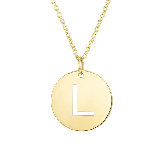 14K Yellow Gold Disc Initial L Pendant