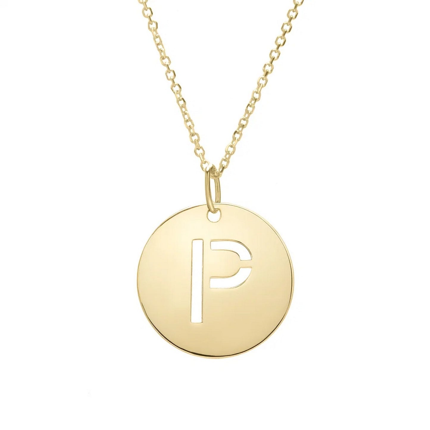 14K Yellow Gold Disc Initial P Pendant