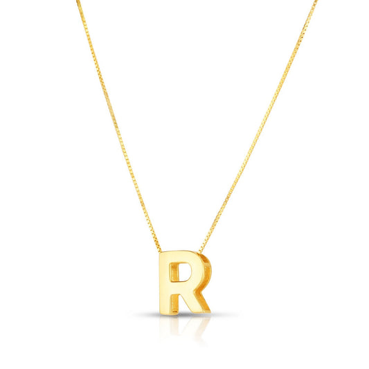 14K Yellow Gold Yours Truly Block Letter Initial R Necklace