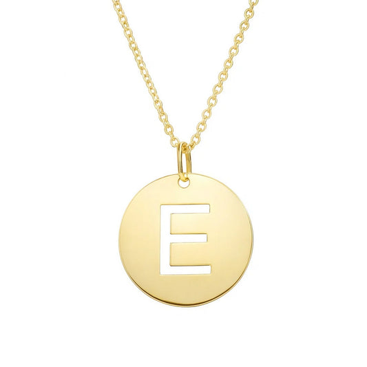 14K Yellow Gold Disc Initial E Pendant