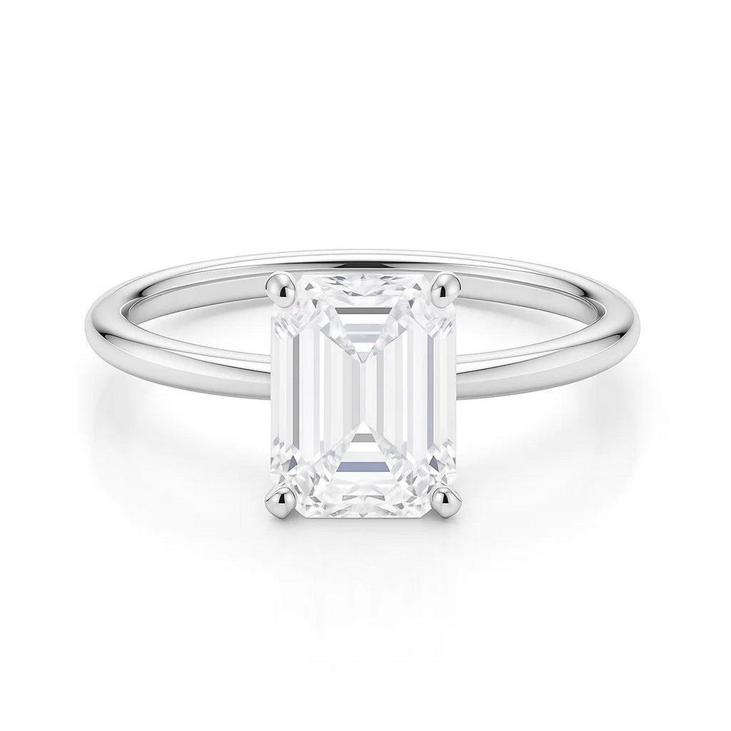 2 Carat Emerald Lab Grown IGI G/VS1 Diamond Solitaire Ring in 10K White Gold
