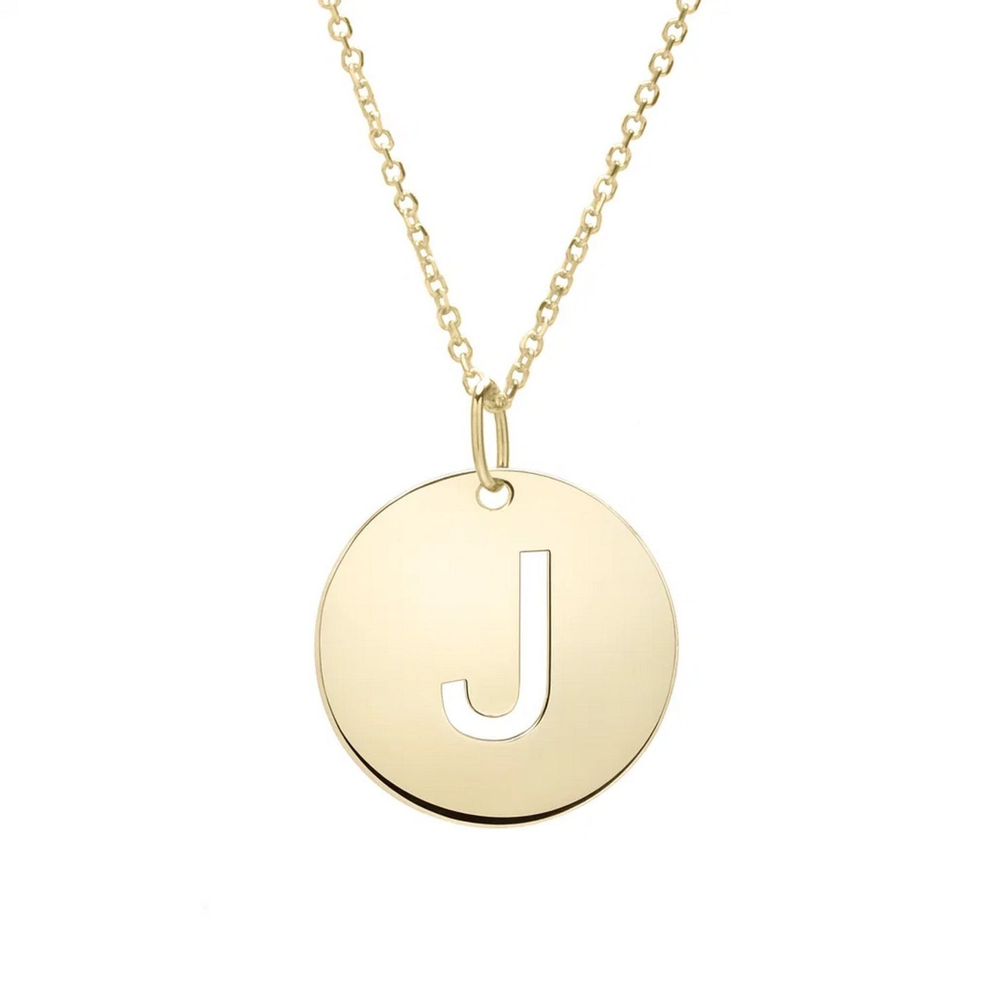 14K Yellow Gold Disc Initial J Pendant