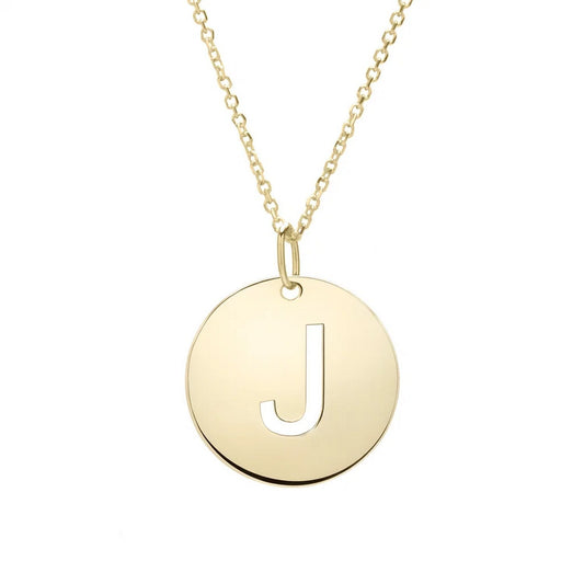 14K Yellow Gold Disc Initial J Pendant