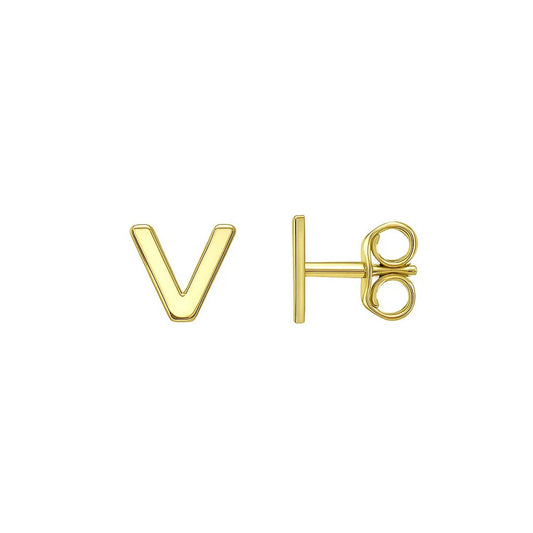 14K Yellow Gold Yours Truly Initial V Stud Earrings