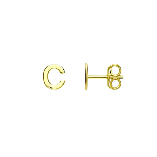 14K Yellow Gold Yours Truly Initial C Stud Earrings