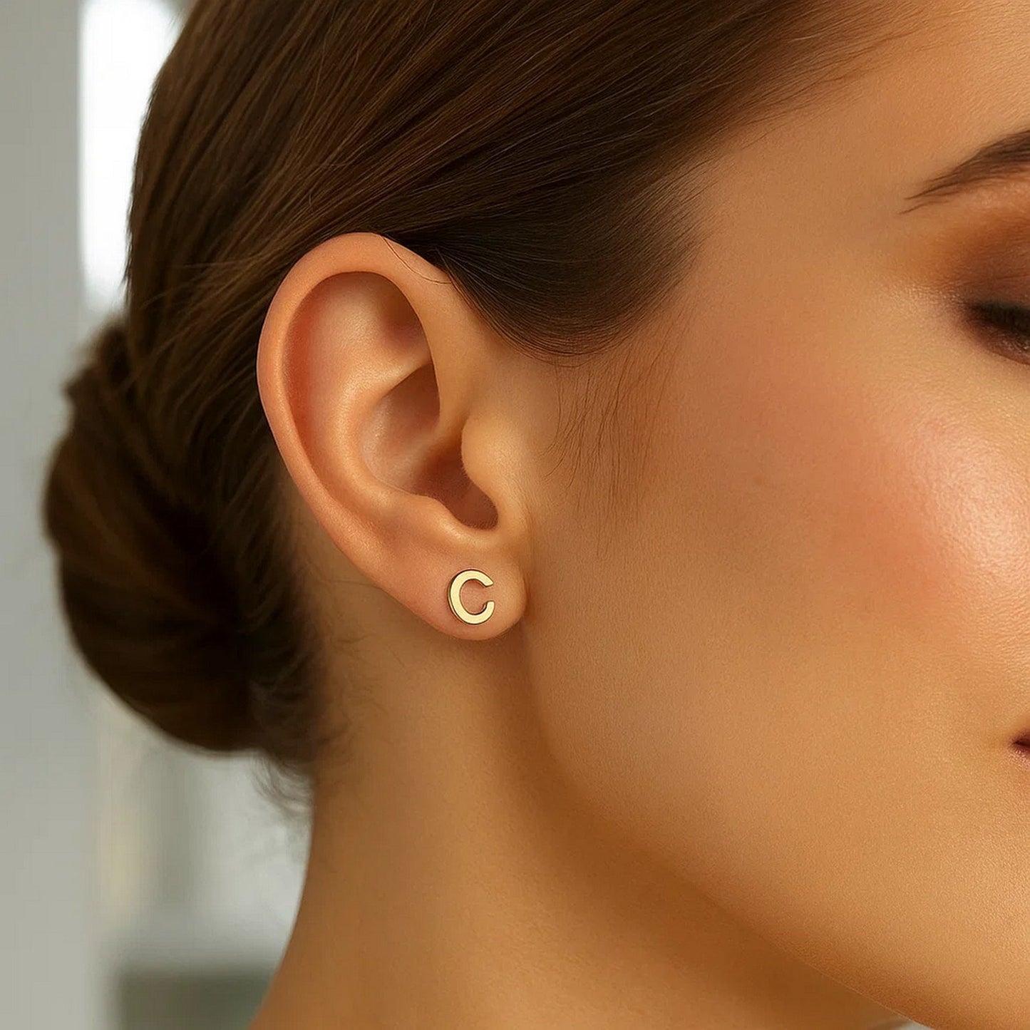 14K Yellow Gold Yours Truly Initial C Stud Earrings