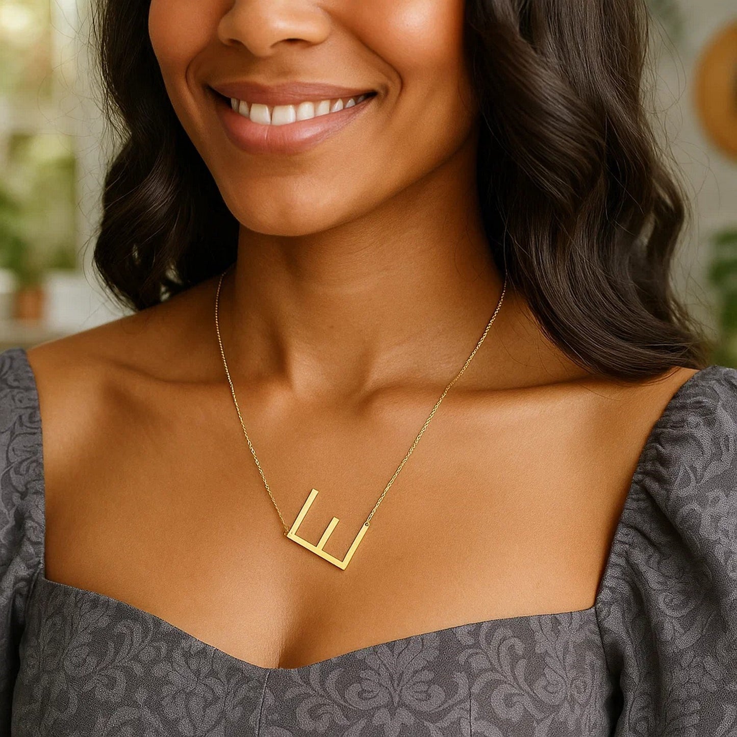 14K Yellow Gold Yours Truly Large Initial E Necklace