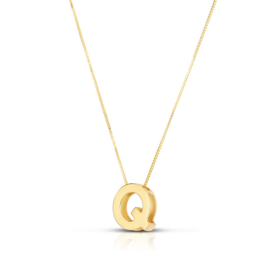 14K Yellow Gold Yours Truly Block Letter Initial Q Necklace