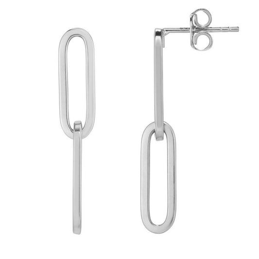 14K White Gold Double Link Paperclip Drop Earrings