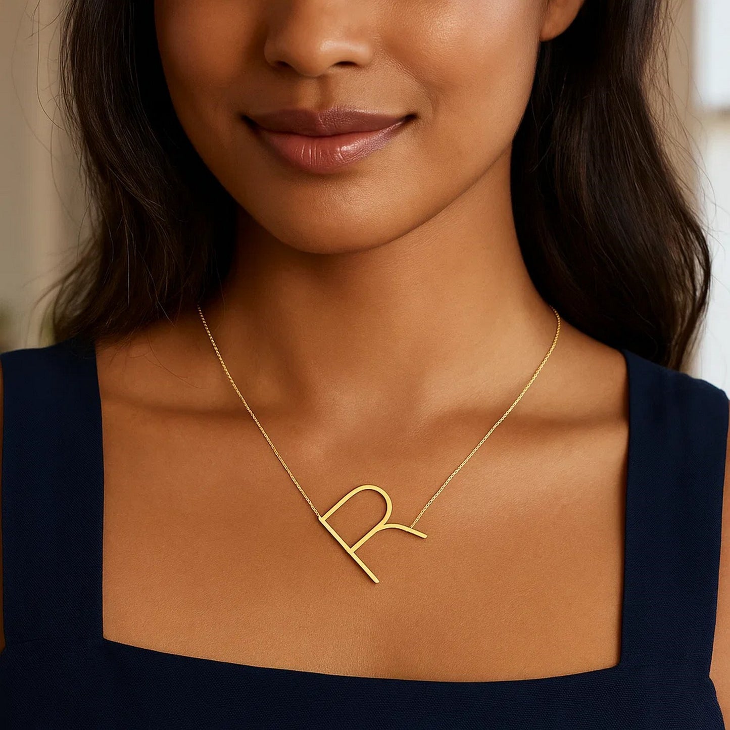 14K Yellow Gold Yours Truly Large Initial R Necklace