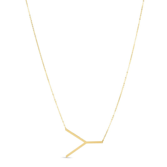 14K Yellow Gold Yours Truly Large Initial Y Necklace