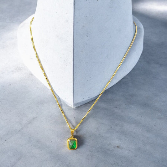Gold Necklace with Emerald Charm