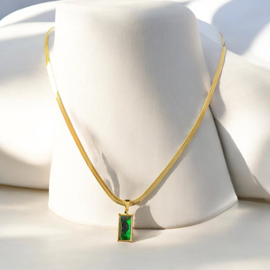 14K Gold Stainless Steel Herringbone Pattern Necklace