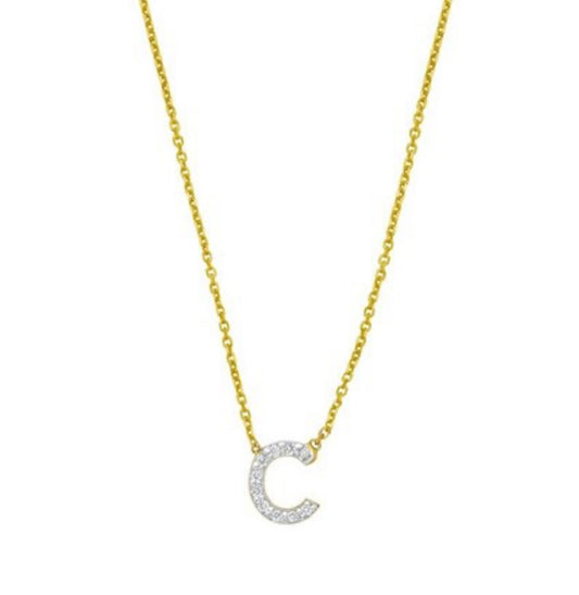 14K Yellow Gold Mini Diamond C Initial Pendant Necklace