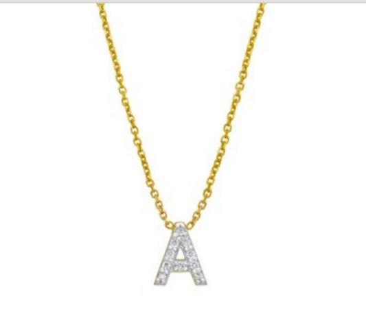 14K Yellow Gold Mini Diamond A Initial Pendant Necklace