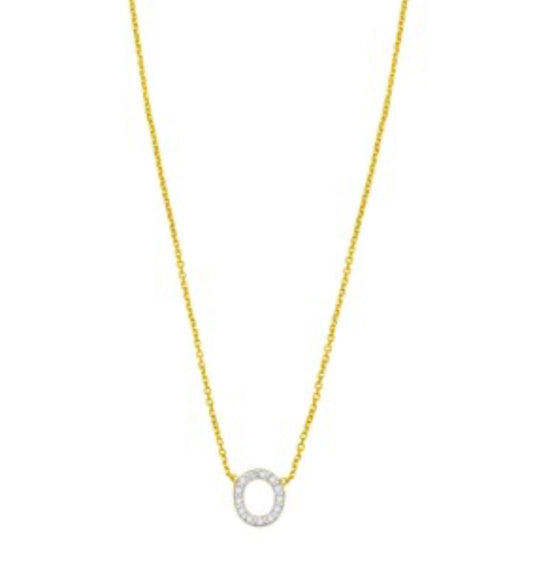 14K Yellow Gold Mini Diamond O Initial Pendant Necklace