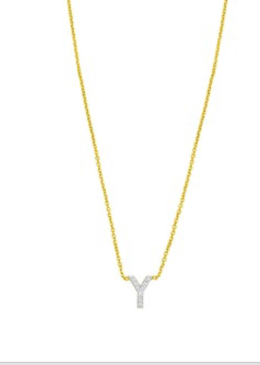 14K Yellow Gold Mini Diamond Y Initial Pendant Necklace