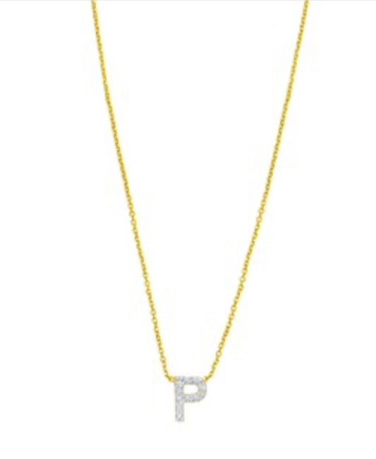 14K Yellow Gold Mini Diamond P Initial Pendant Necklace