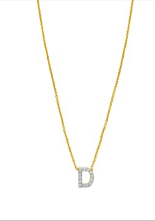 14K Yellow Gold Mini Diamond D Initial Pendant Necklace