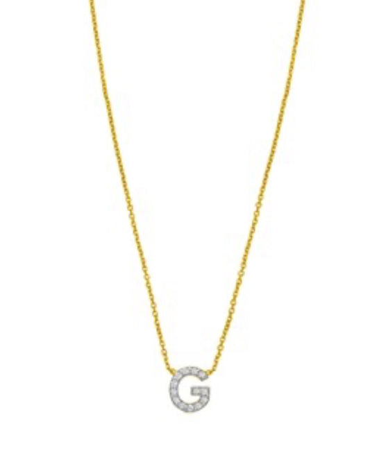 14K Yellow Gold Mini Diamond G Initial Pendant Necklace