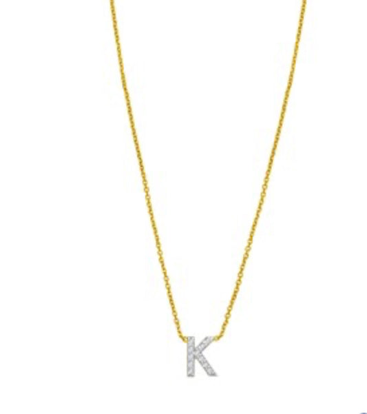 14K Yellow Gold Mini Diamond K Initial Pendant Necklace