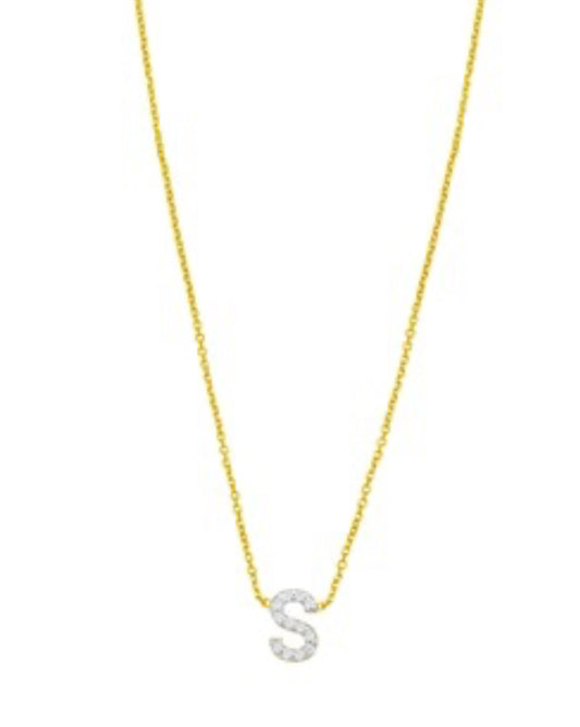 14K Yellow Gold Mini Diamond S Initial Pendant Necklace