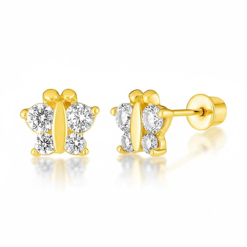 14k Yellow Gold Butterfly Childrens Earrings